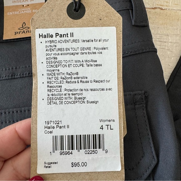 PrAna Halle Pant II NWT size 4 Tall Inseam Coal Grey Straight Leg - Picture 4 of 15